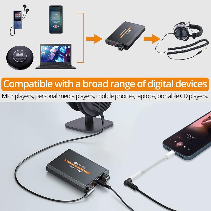 Neoteck Amplifier 16-600 Ohm Portable Headphone Amplifier,3.5mm Jack Rechargeable Headphone Amp with Volume Control,Two-Stage Gain Switch, Headset Amplifier for PC/CD/MP3/MP4 Players - Image 4